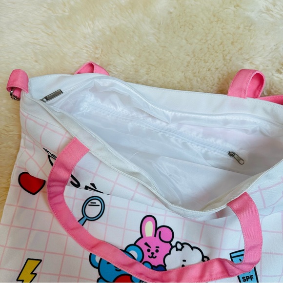 NWOT BT21 The Crème Shop BTS K-POP Summer Beach Pink/White Tote Bag - Picture 6 of 8